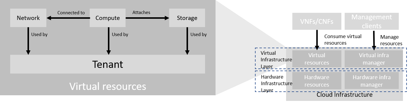 Virtual Infrastructure Resources provide virtual compute, storage and networks in a tenant context